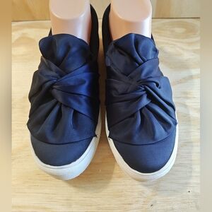 Mia Zoe Ruched Royal Blue Bow Slip-On Sneakers Women Size 9 Faux Leather Shoes